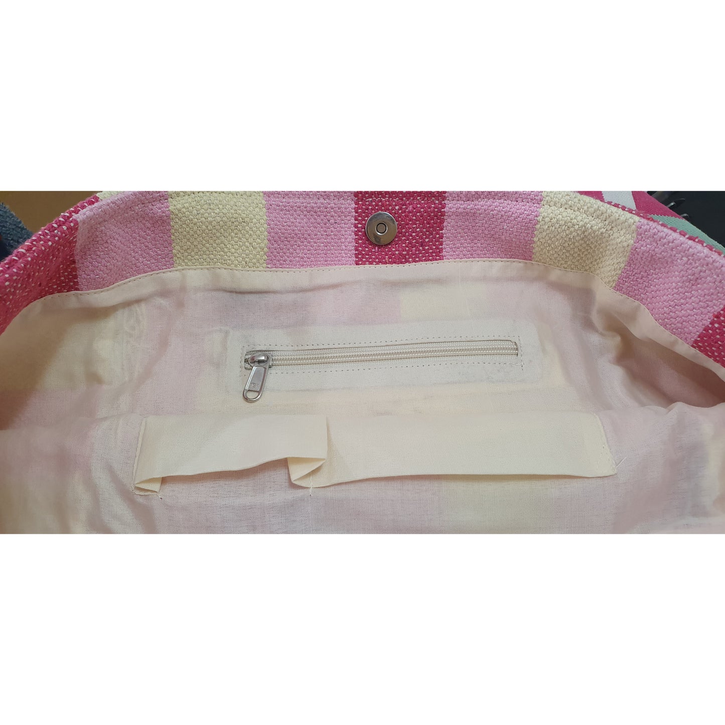 Handloom Dhurrie Striped Tote Bag with Mirror Tassel Charm