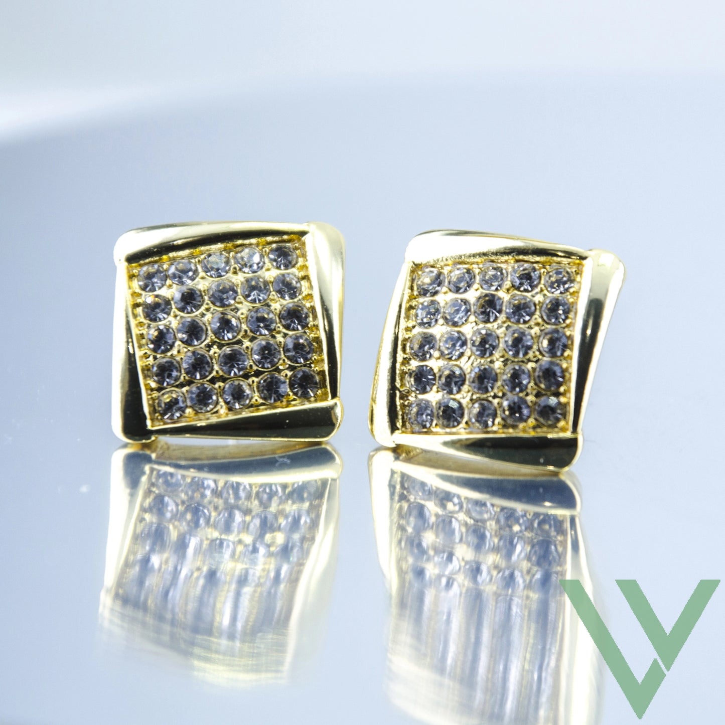 Square Shaped Stud With White Austrian Crystal Stone Earrings