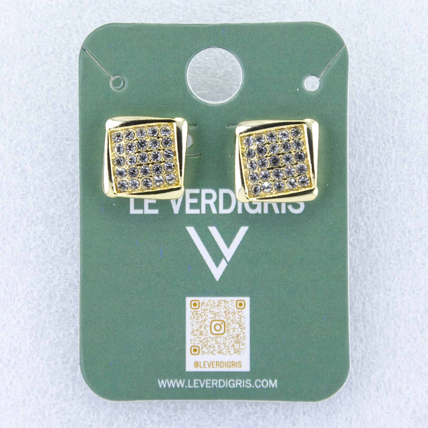 Square Shaped Stud With White Austrian Crystal Stone Earrings