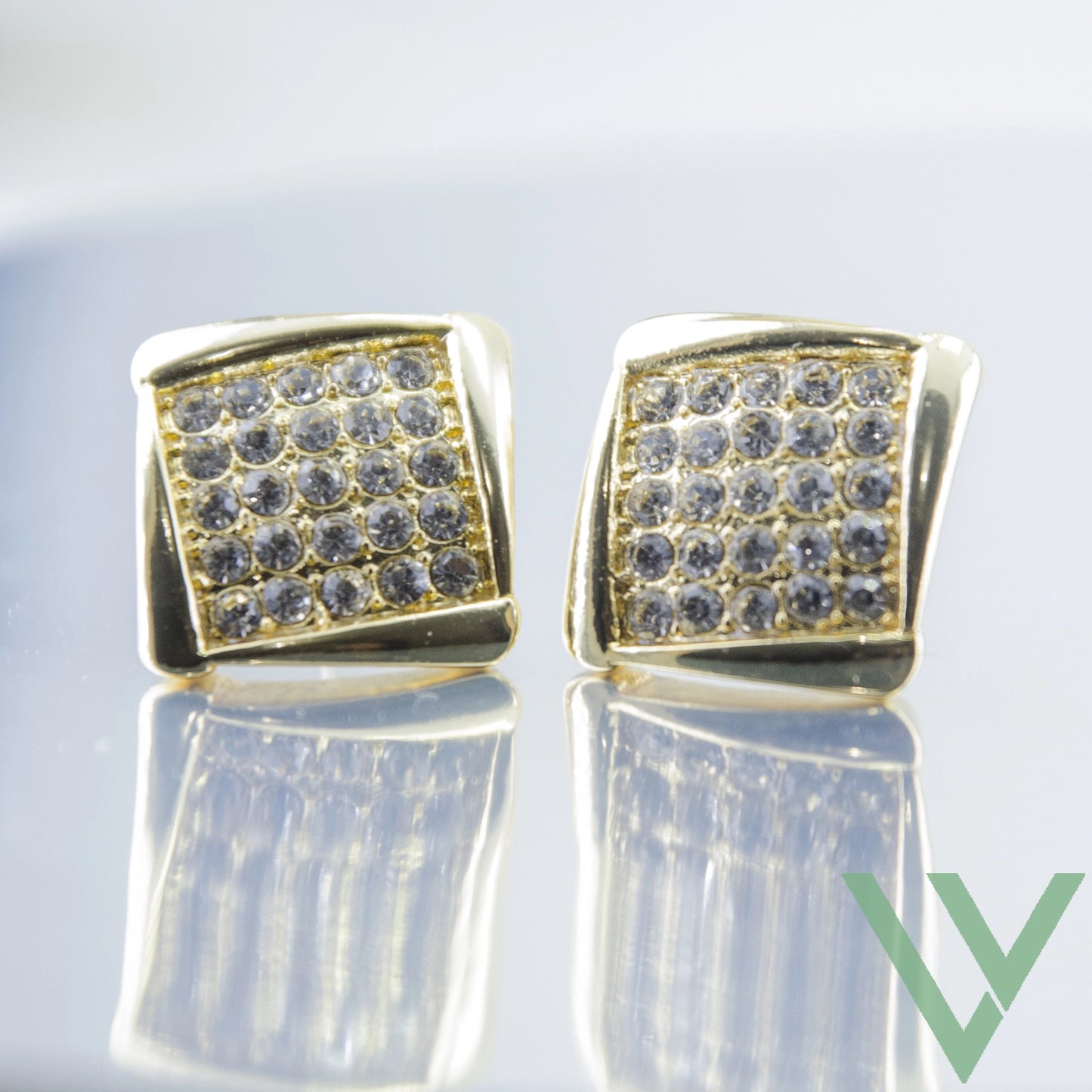Square Shaped Stud With White Austrian Crystal Stone Earrings