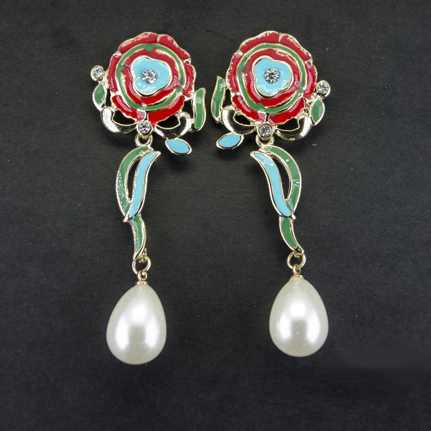 Multi coloured pearl drop earrings