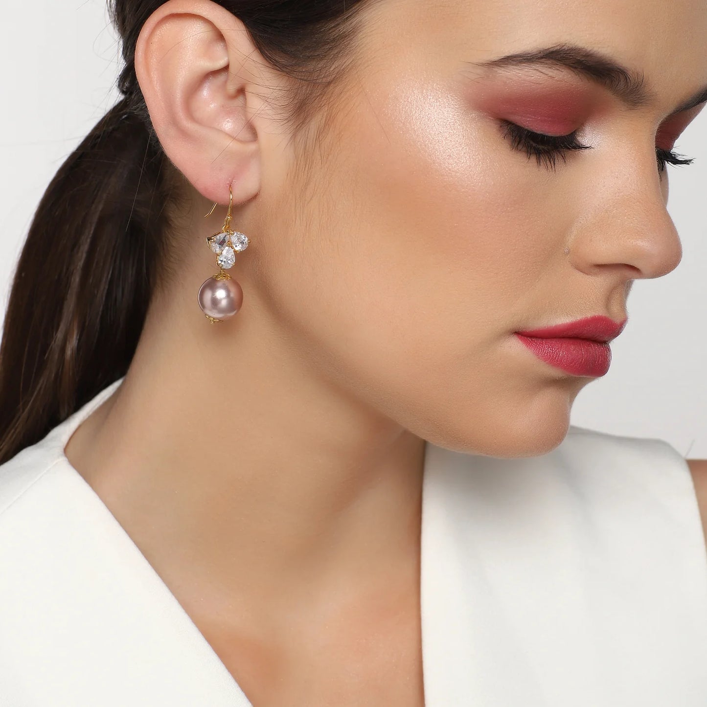 Pearl Earrings Purple Drop Earrings