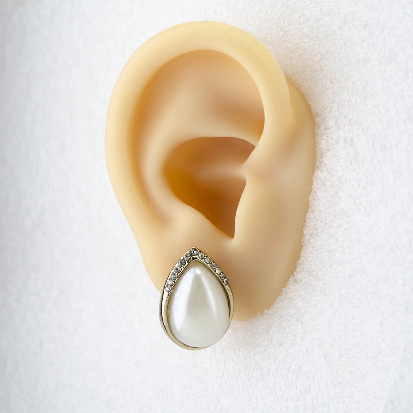French Simple Big Pearl Stud Earrings AD studded