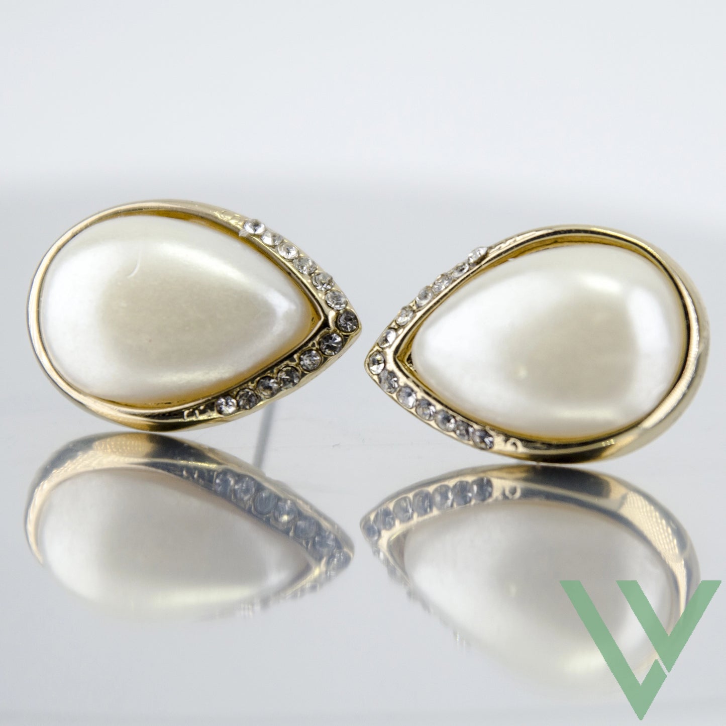 French Simple Big Pearl Stud Earrings AD studded