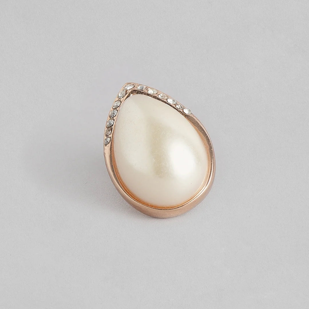 French Simple Big Pearl Stud Earrings AD studded