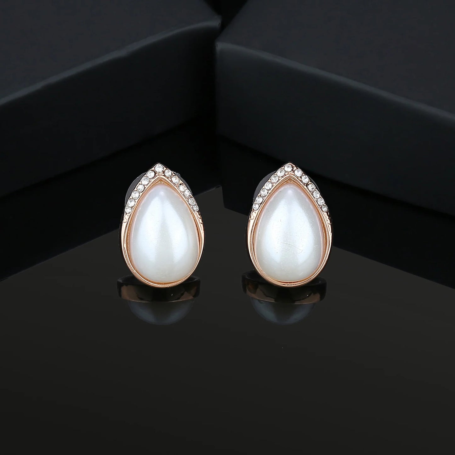 French Simple Big Pearl Stud Earrings AD studded