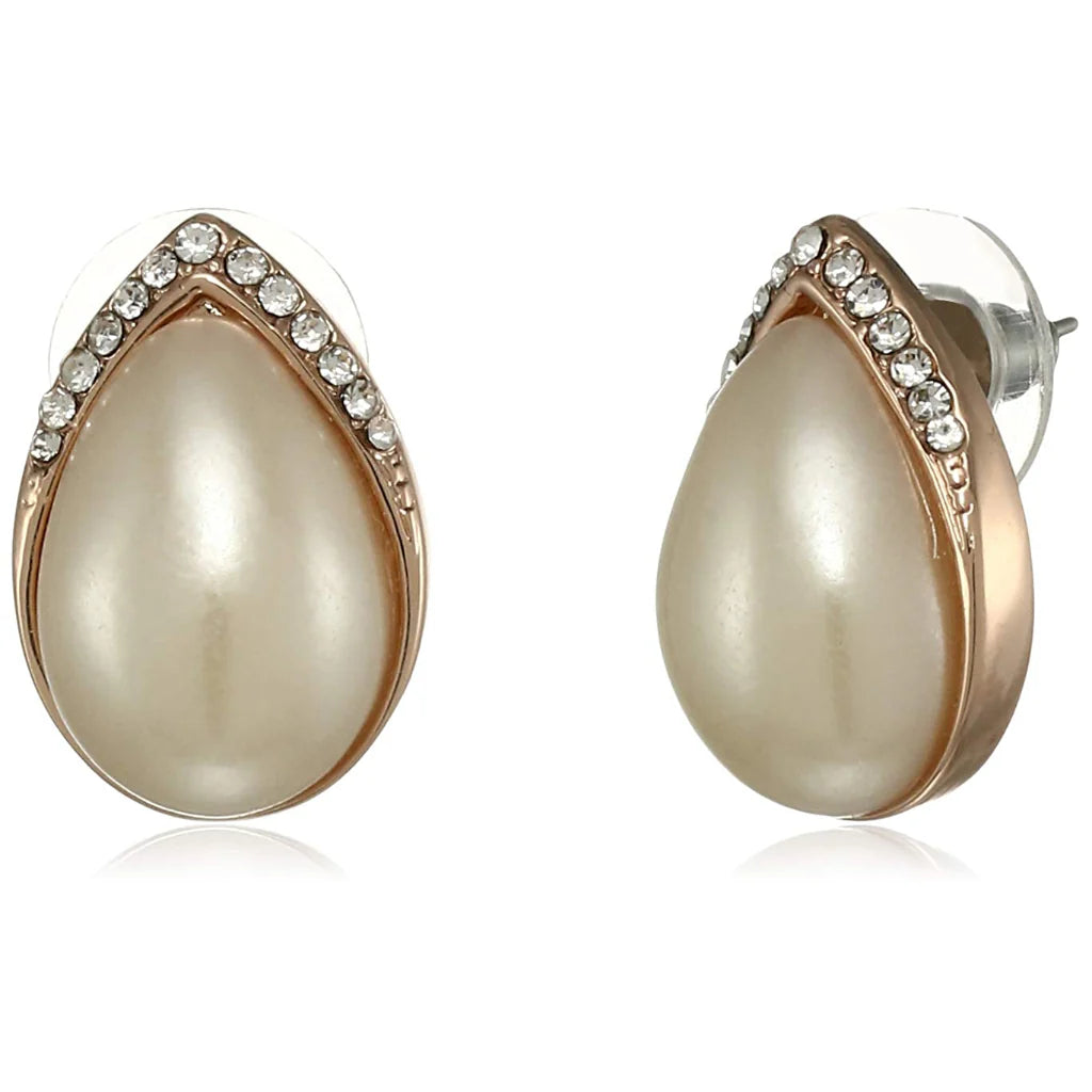 French Simple Big Pearl Stud Earrings AD studded