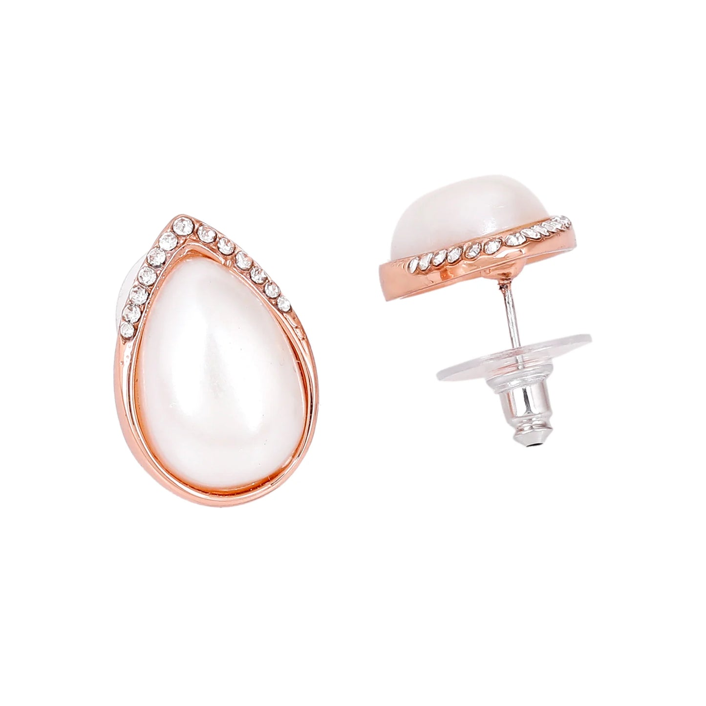 French Simple Big Pearl Stud Earrings AD studded
