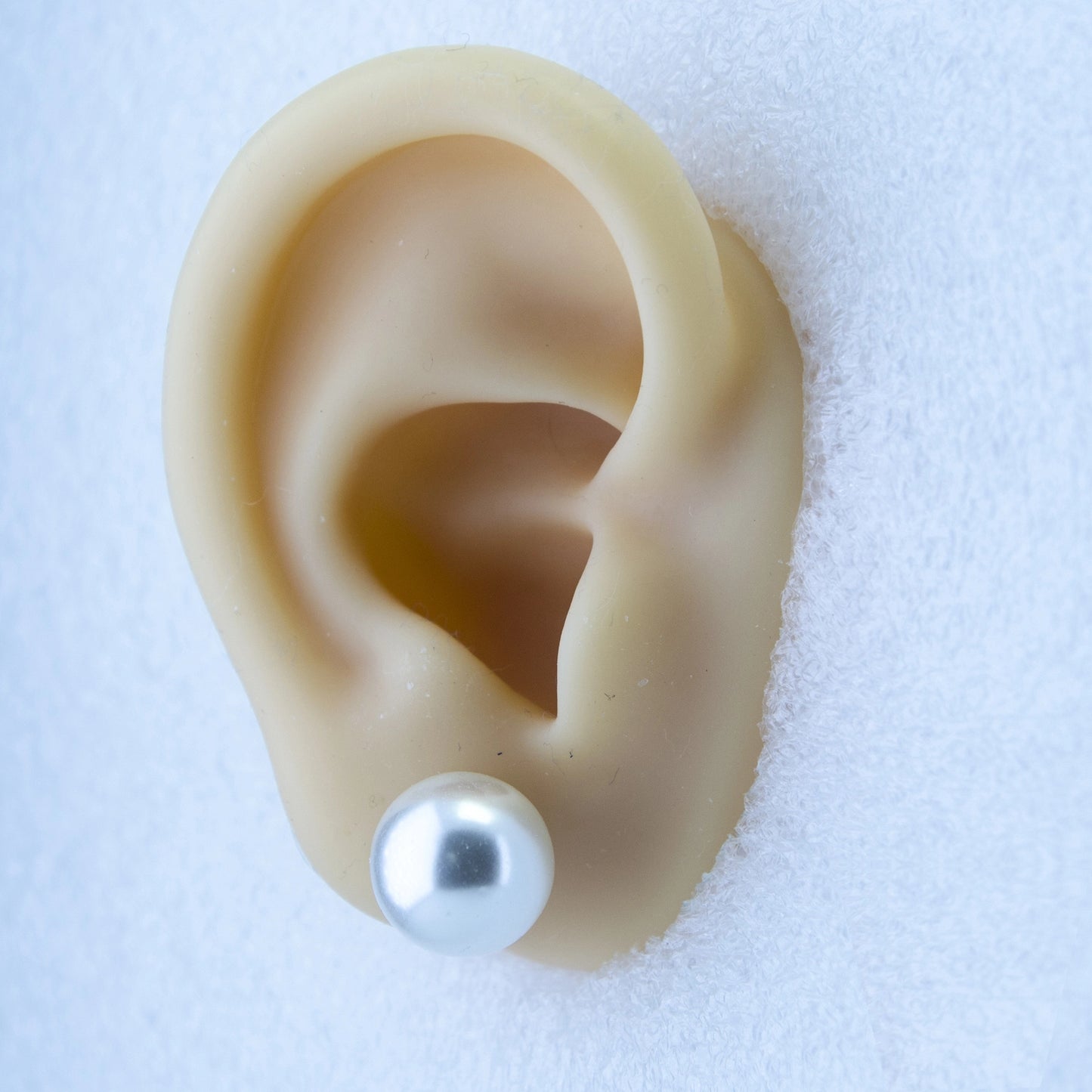 Rhodium Plated Shimmering Pearl Stud Earrings - White