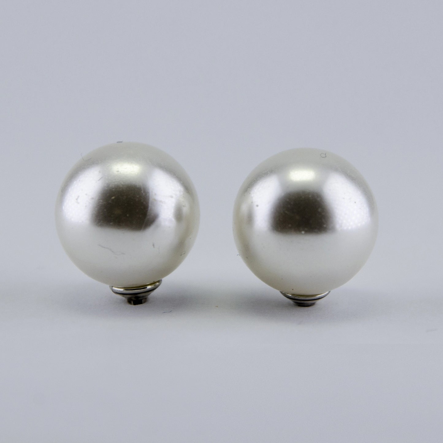 Rhodium Plated Shimmering Pearl Stud Earrings - White