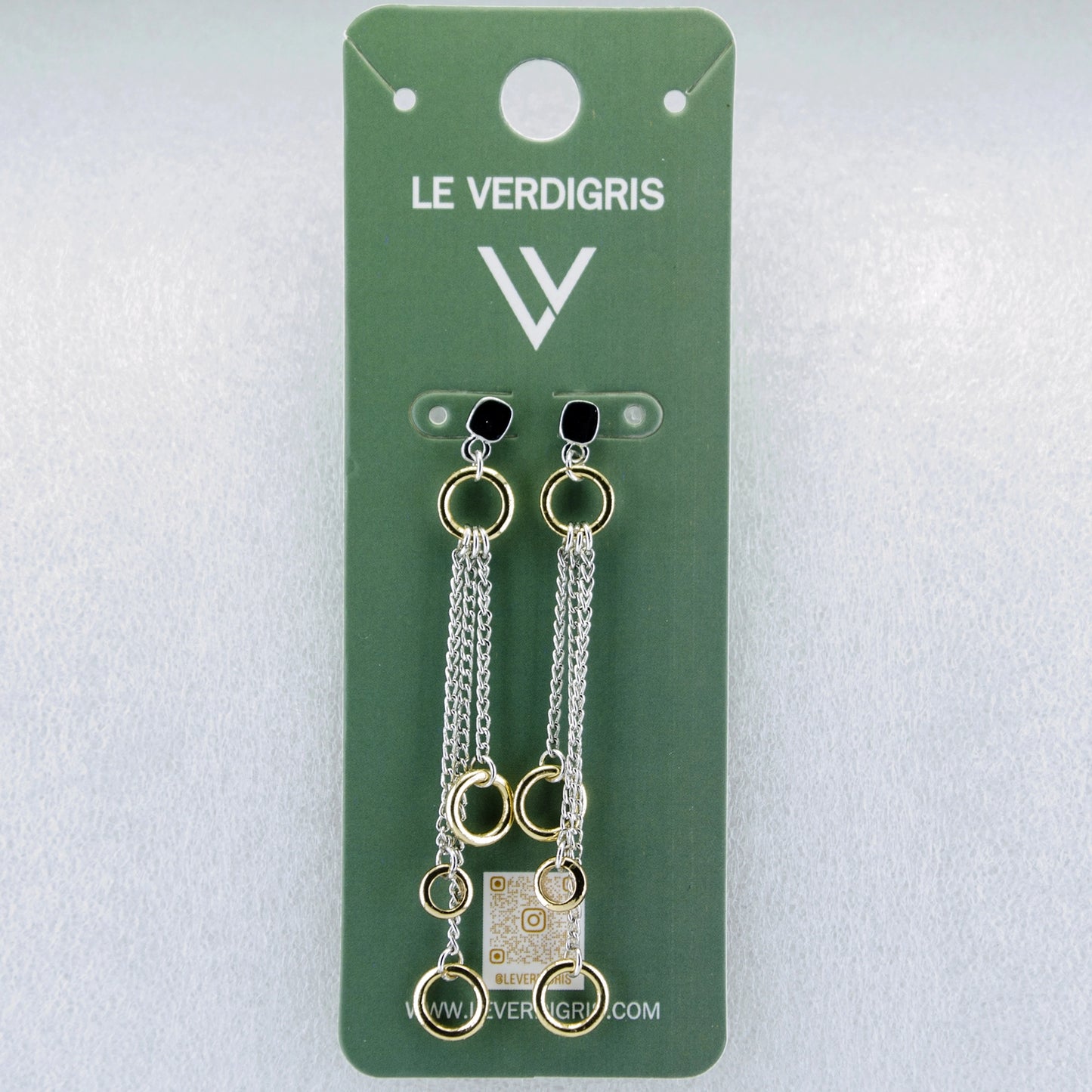Two Tone Triple Circle Chain Dangle Earrings