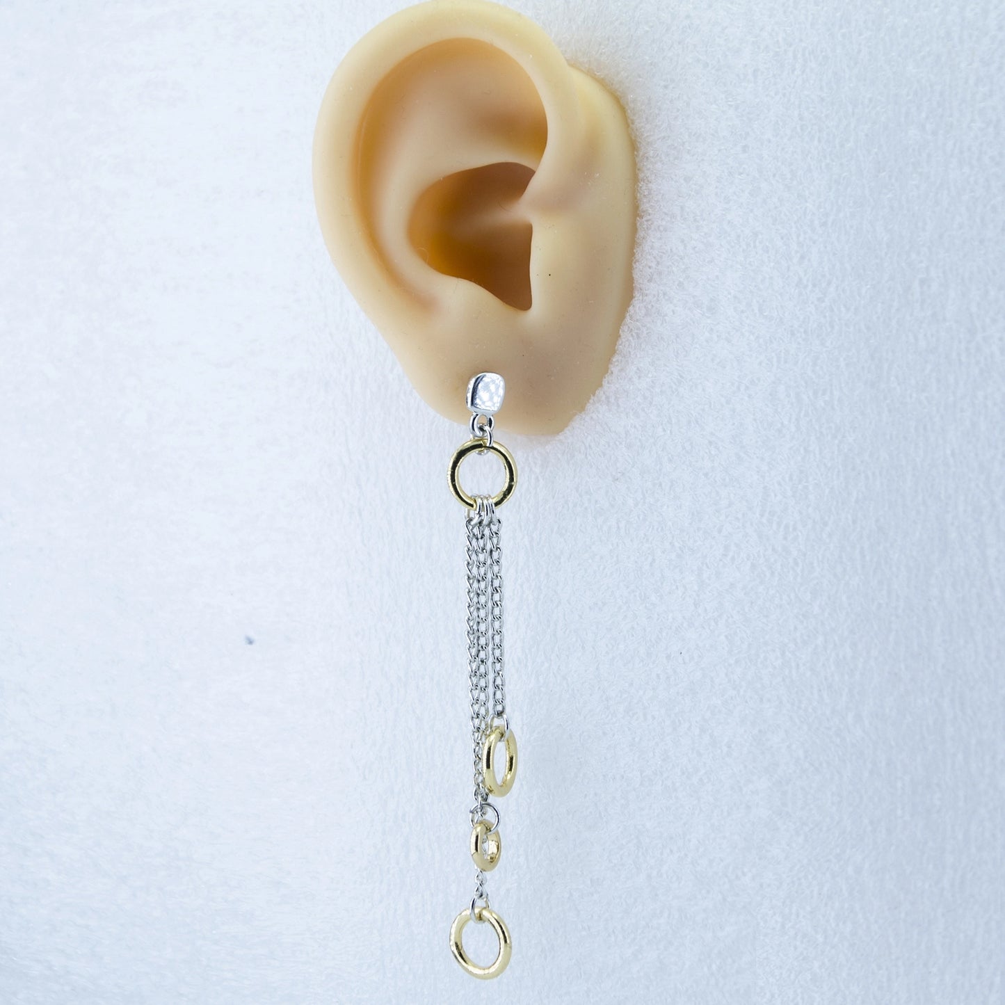 Two Tone Triple Circle Chain Dangle Earrings