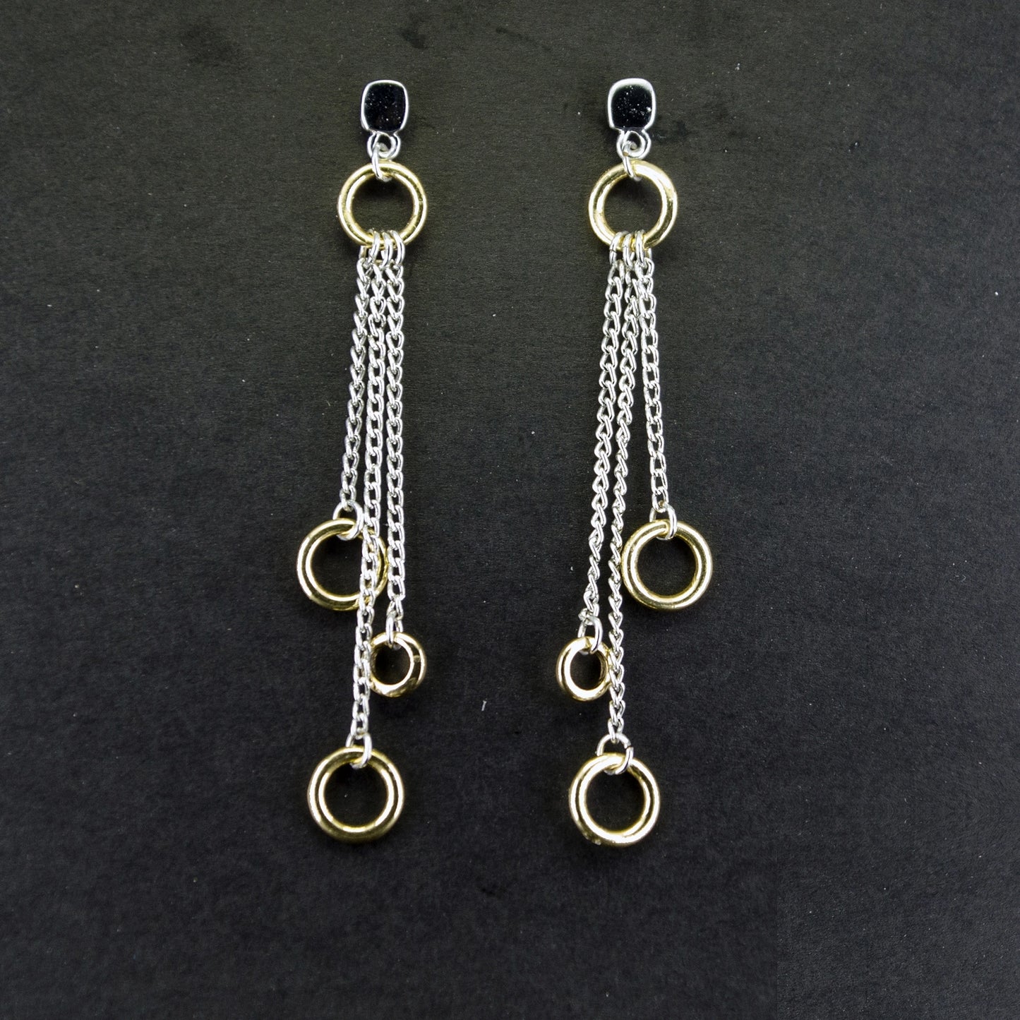 Two Tone Triple Circle Chain Dangle Earrings