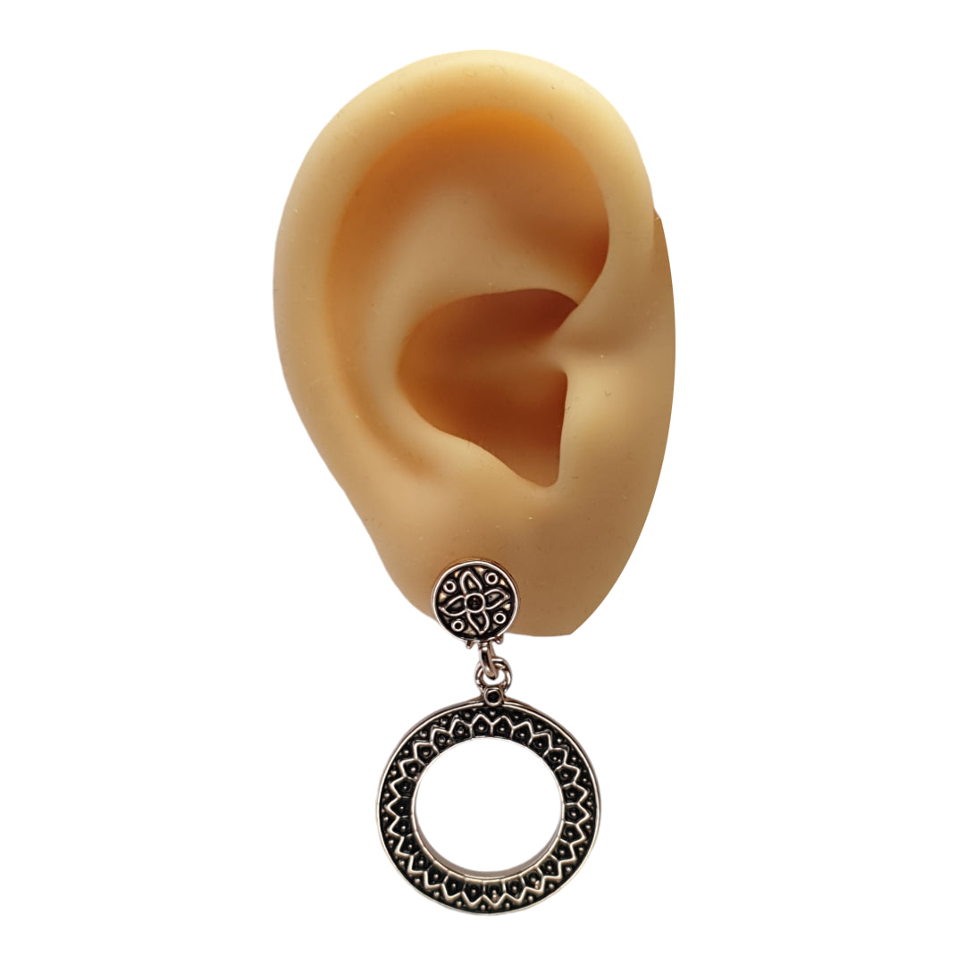 Rose 24Kt Gold Plated Round Patterned Drop Earrings