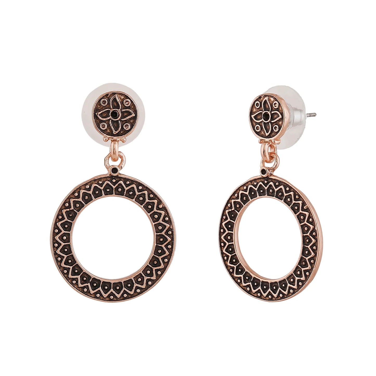 Rose 24Kt Gold Plated Round Patterned Drop Earrings