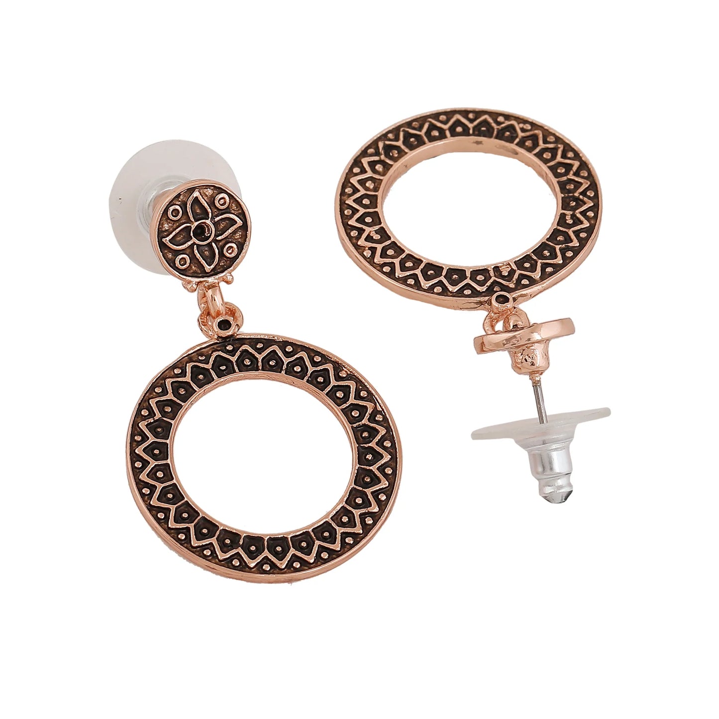 Rose 24Kt Gold Plated Round Patterned Drop Earrings