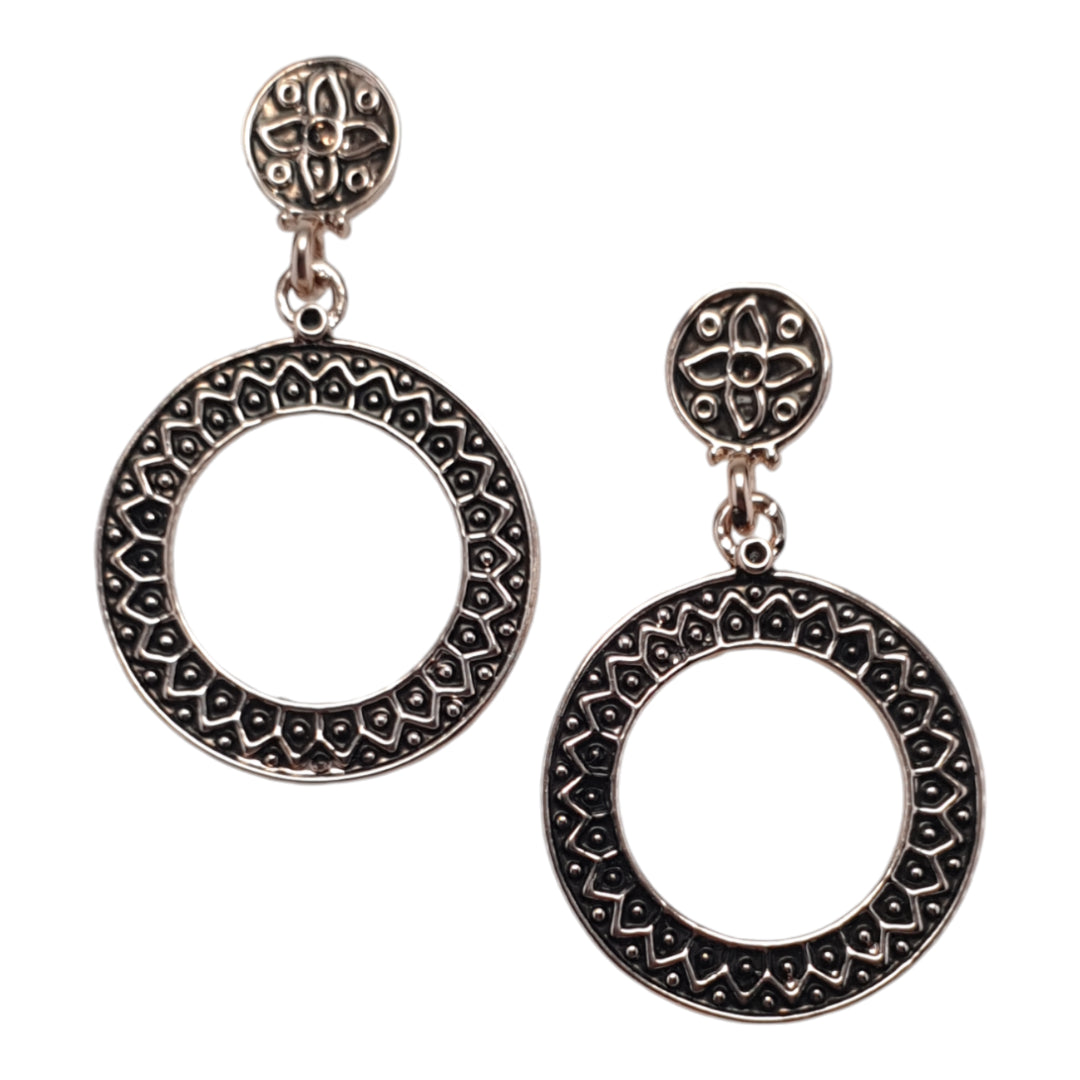 Rose 24Kt Gold Plated Round Patterned Drop Earrings