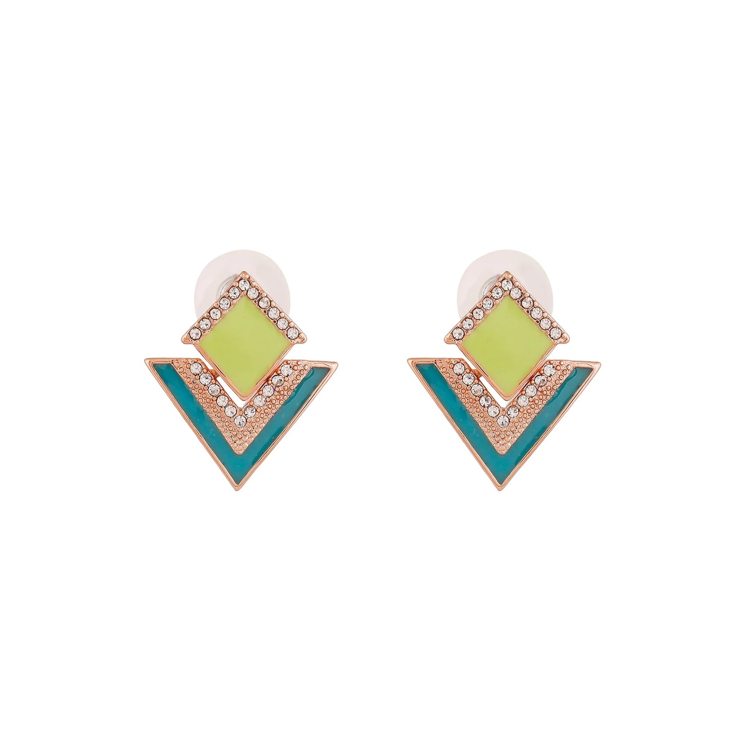 Rose 24Kt Gold Plated Geometric Designer Stud Earrings with Austrian Crystals for Women
