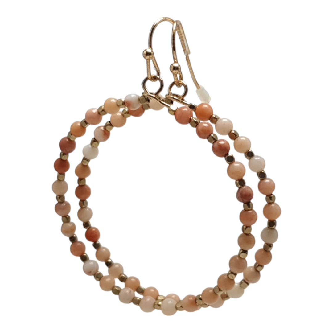 Multicolor Bohemian Style Round Stone Decor Hoop Earrings