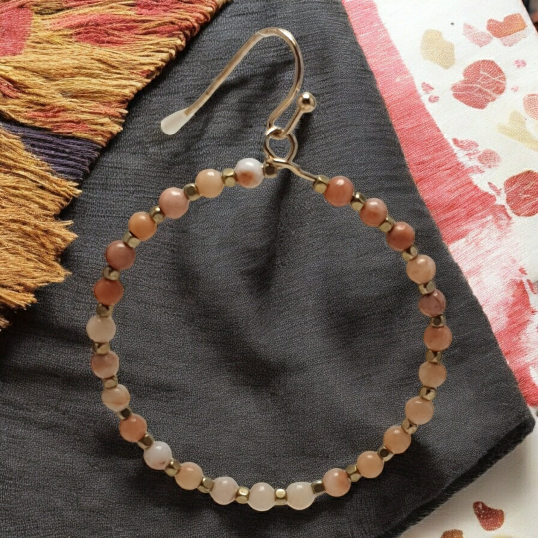 Multicolor Bohemian Style Round Stone Decor Hoop Earrings