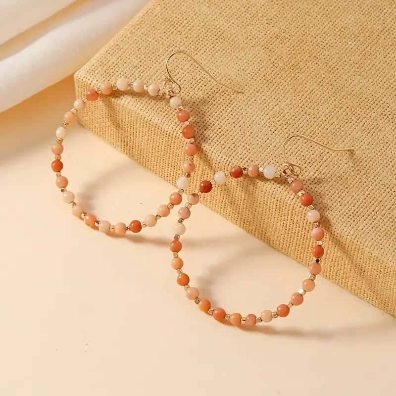 Multicolor Bohemian Style Round Stone Decor Hoop Earrings