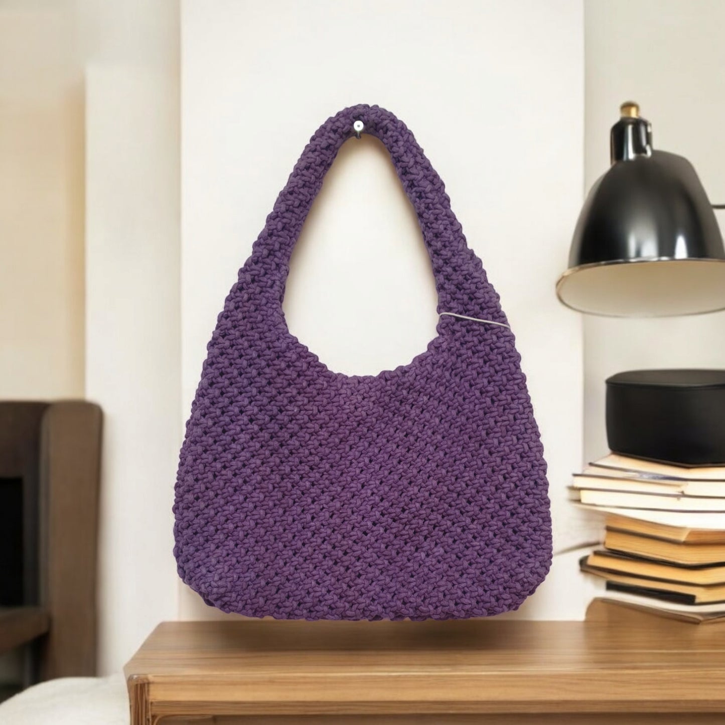 Hand-Knitted Purple Hobo Shoulder Bag