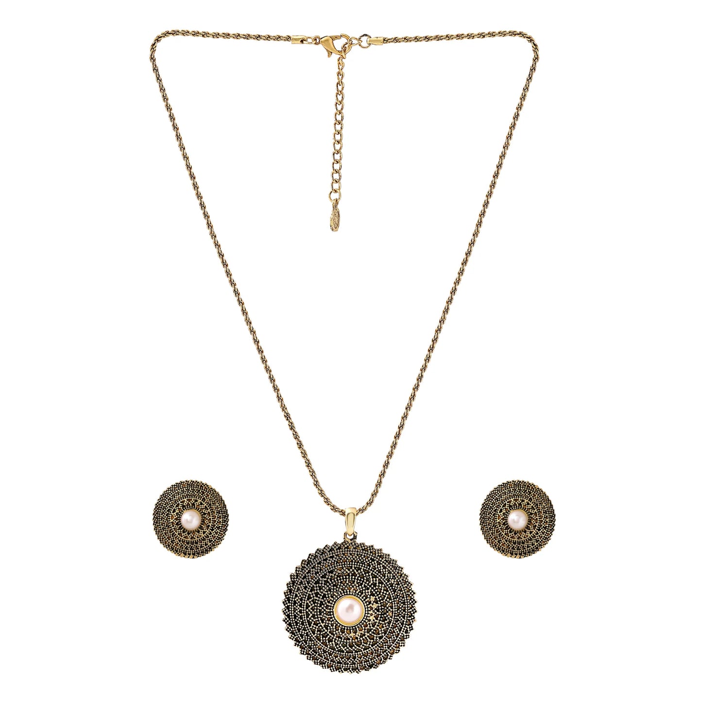 24 Kt Oxidized 24Kt Gold Plated Pearl Mandala Chain Necklaces