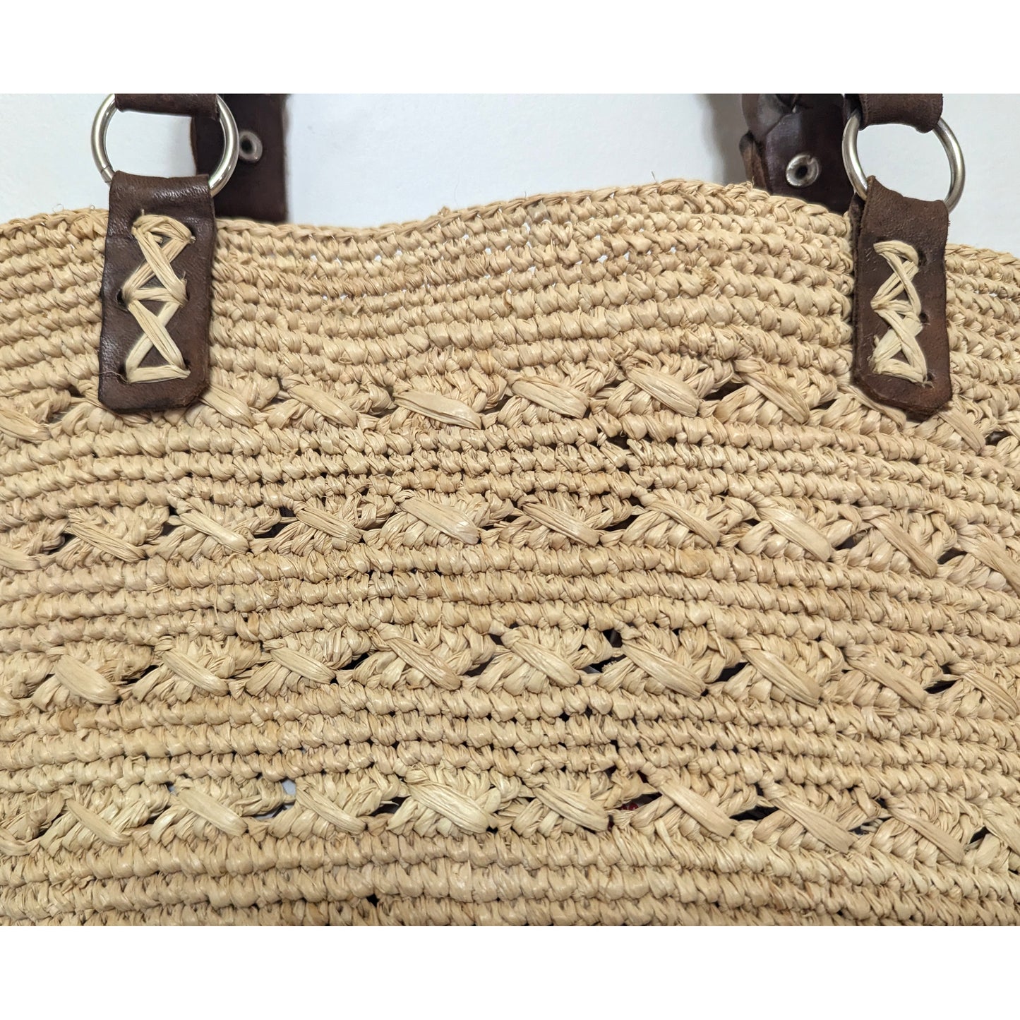 Braided Leather Handle Raffia Basket