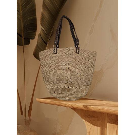 Braided Leather Handle Raffia Basket