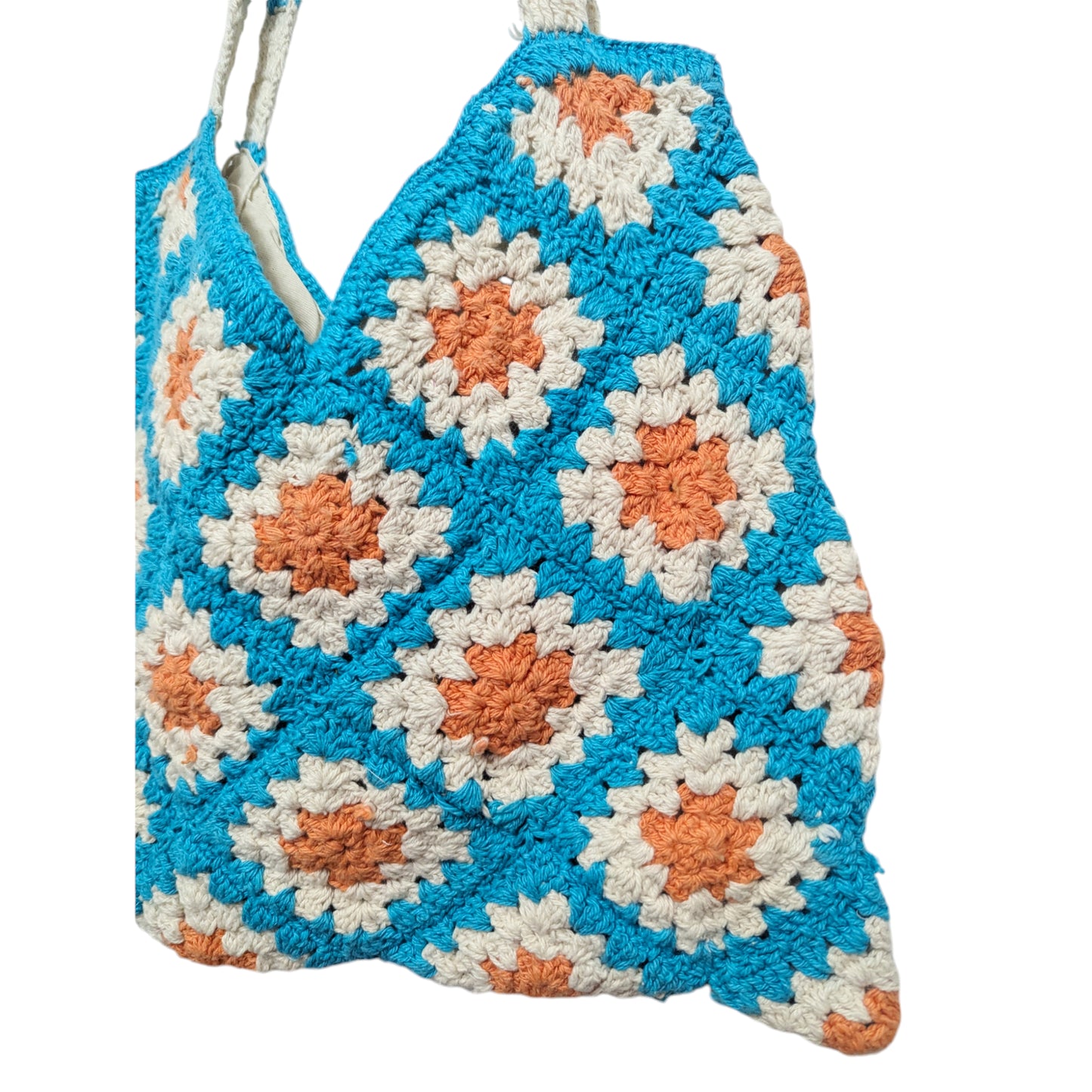 Blooming in Blue and Orange Crochet Hobo