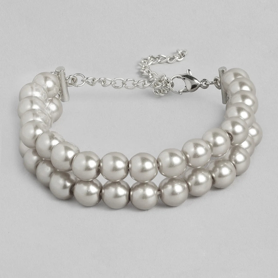 Grey Silver Pearl double line Bracelet