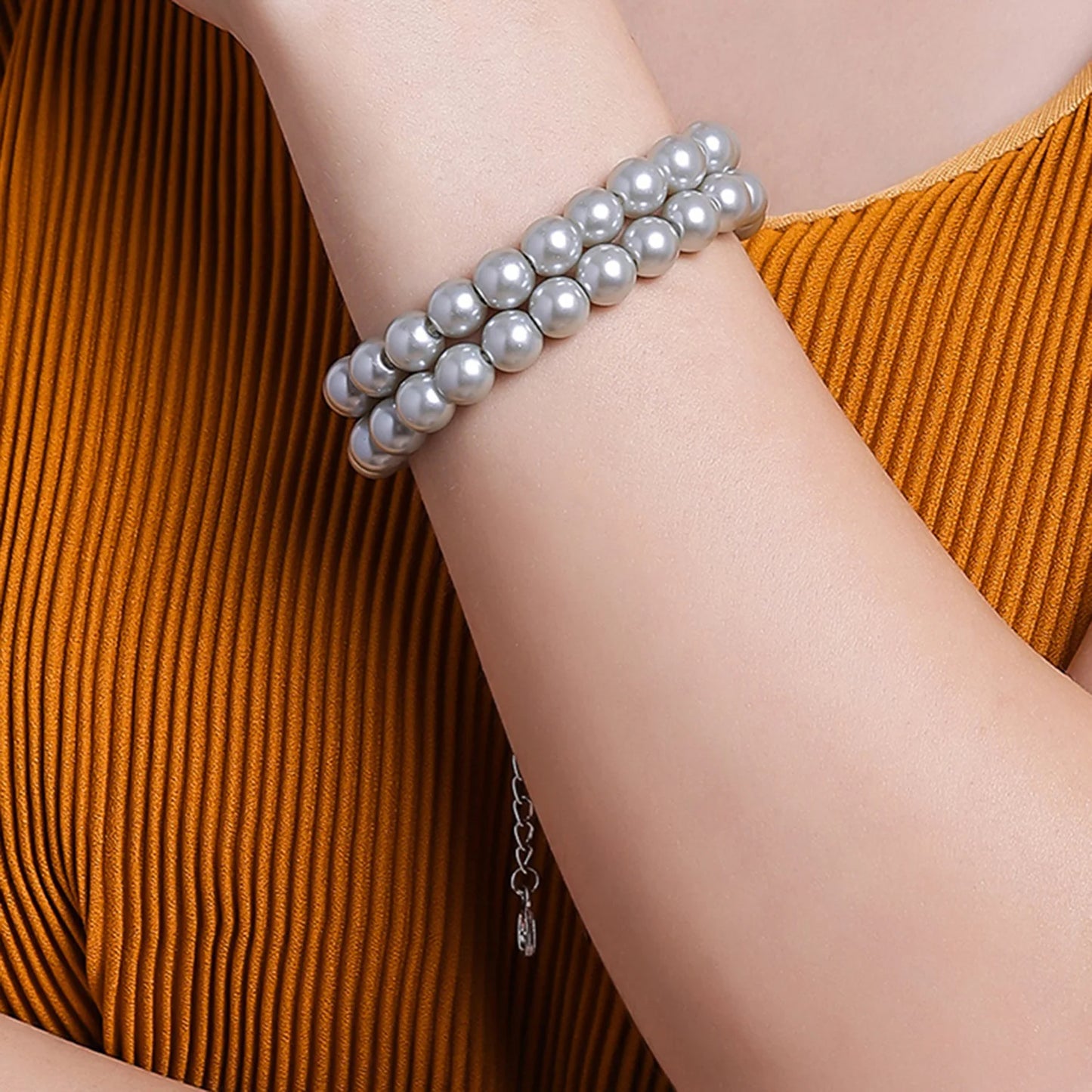 Grey Silver Pearl double line Bracelet