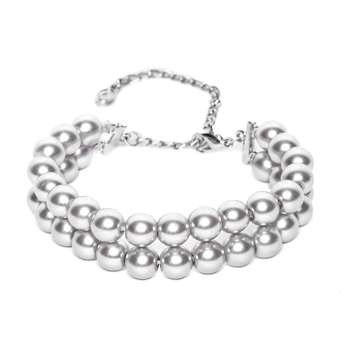 Grey Silver Pearl double line Bracelet