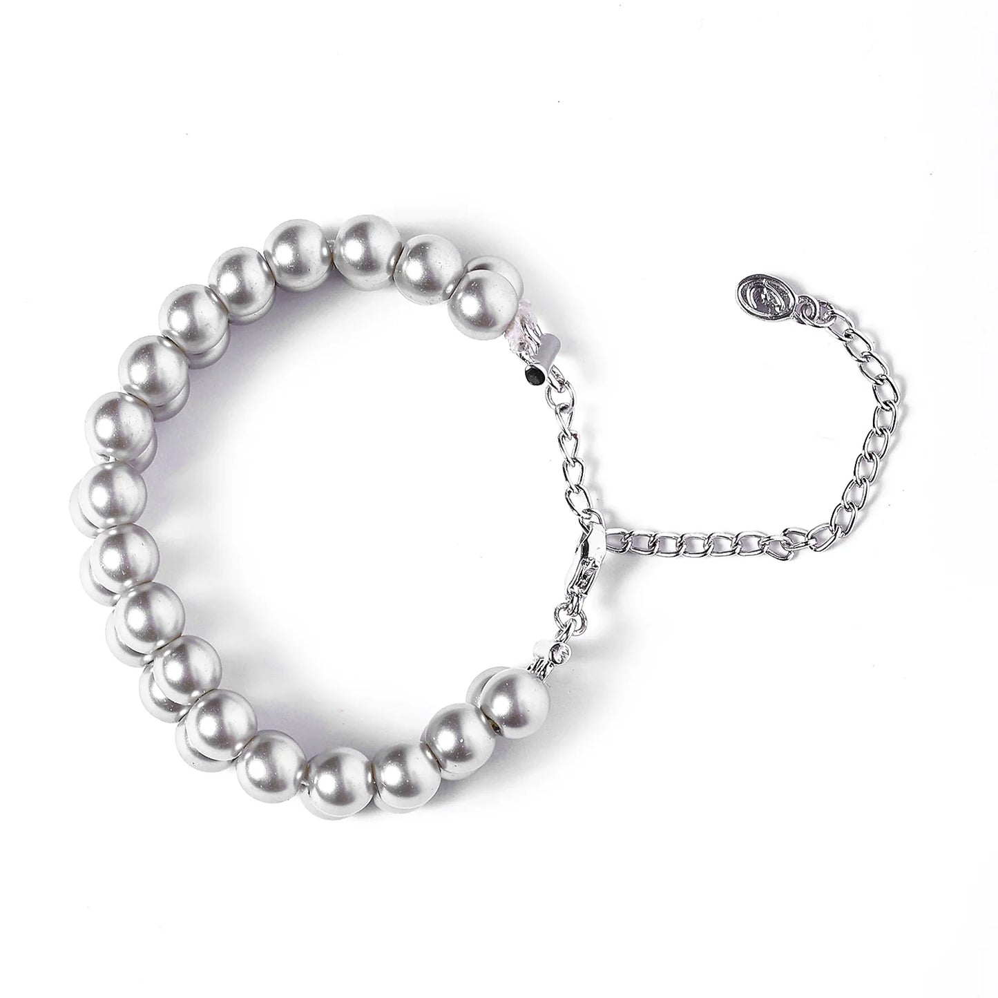 Grey Silver Pearl double line Bracelet