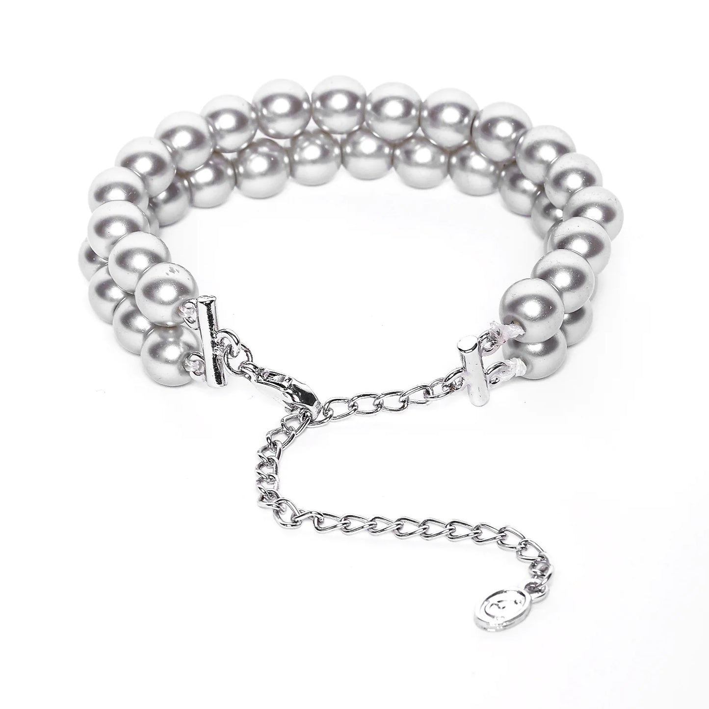 Grey Silver Pearl double line Bracelet