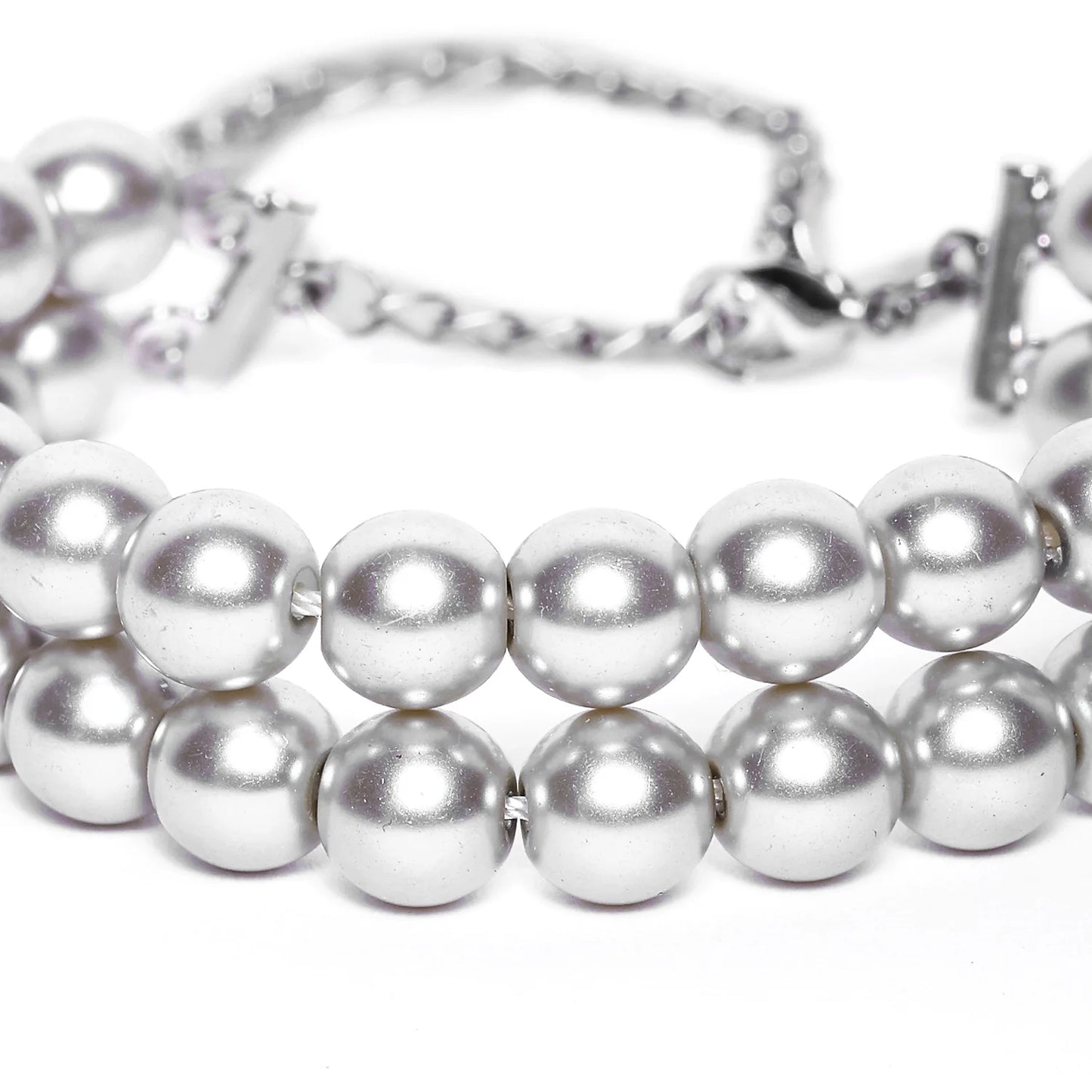 Grey Silver Pearl double line Bracelet