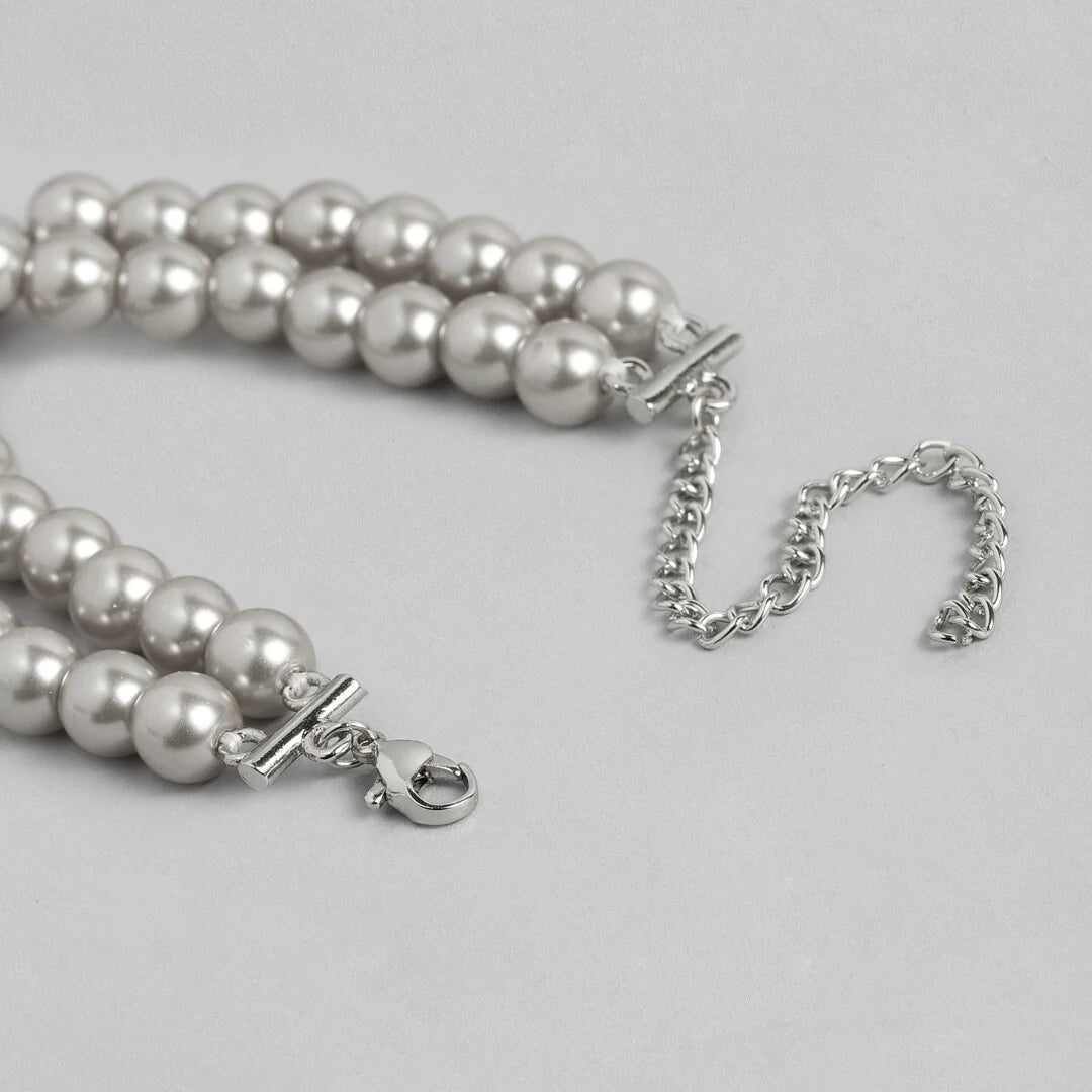 Grey Silver Pearl double line Bracelet