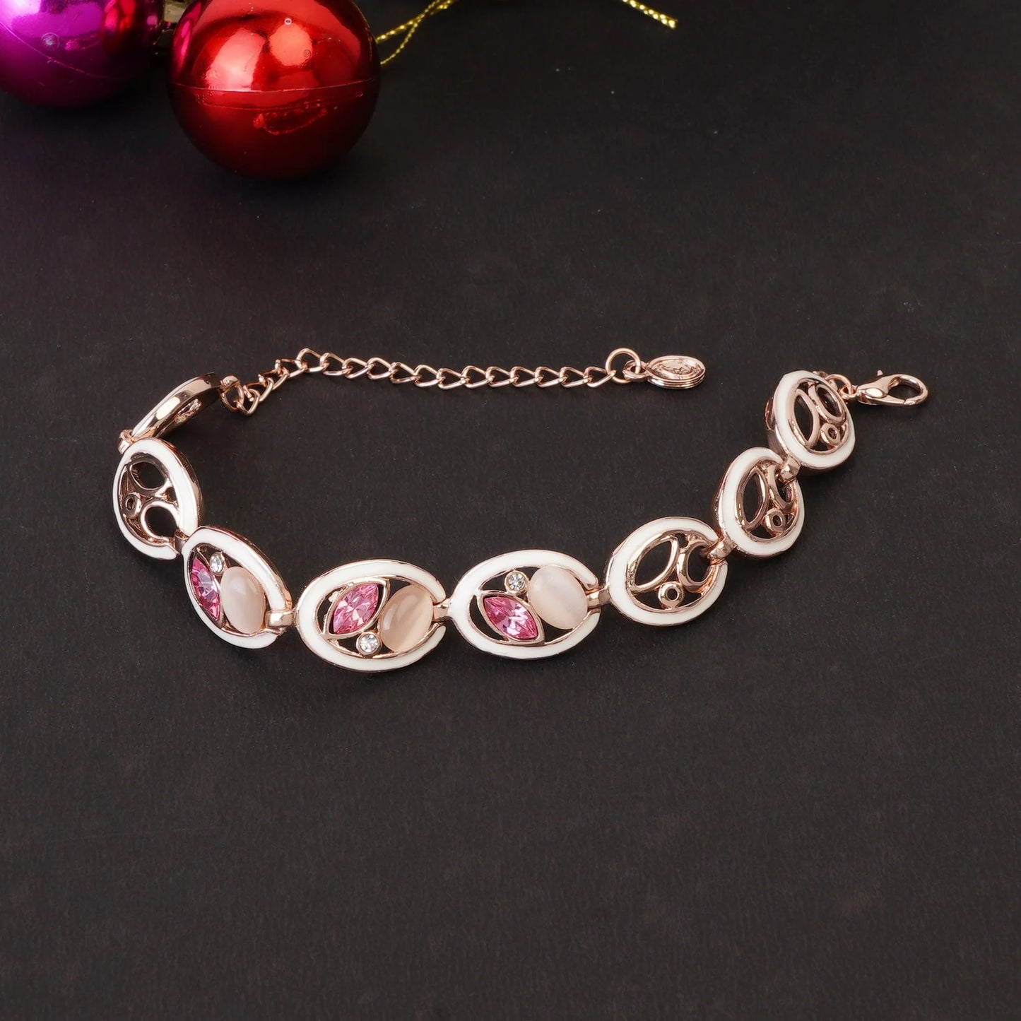 rose 24Kt Gold plated Pink And White Stone Bracelet for gorgeous you