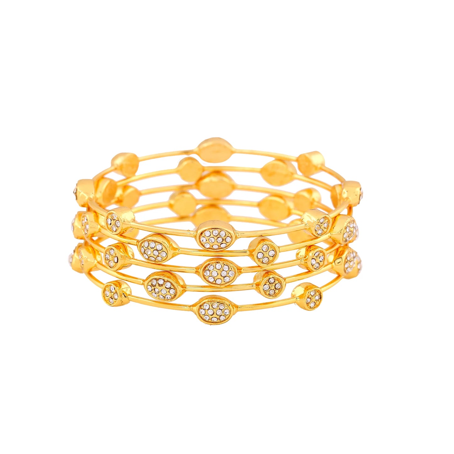 24Kt Gold Plated Diamond Studded Oval Bangle Bracelet