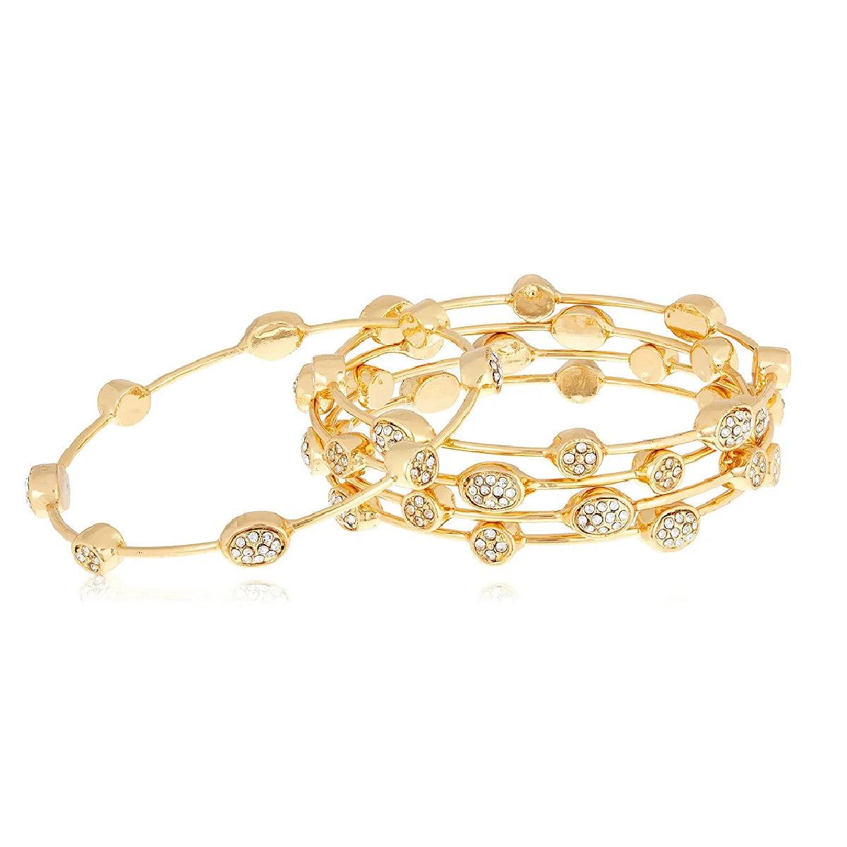 24Kt Gold Plated Diamond Studded Oval Bangle Bracelet