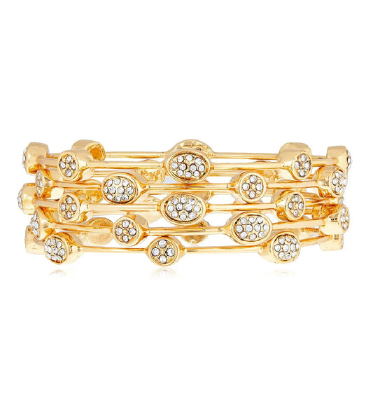 24Kt Gold Plated Diamond Studded Oval Bangle Bracelet