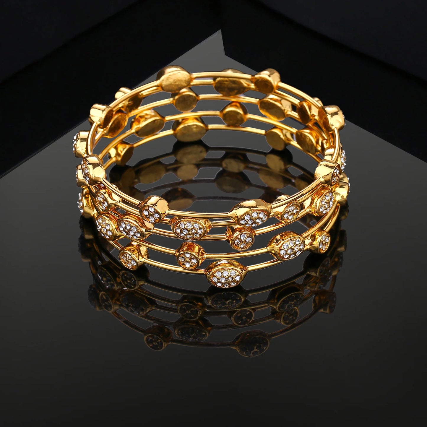 24Kt Gold Plated Diamond Studded Oval Bangle Bracelet