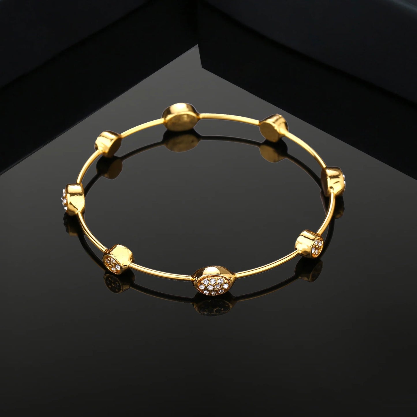 24Kt Gold Plated Diamond Studded Oval Bangle Bracelet