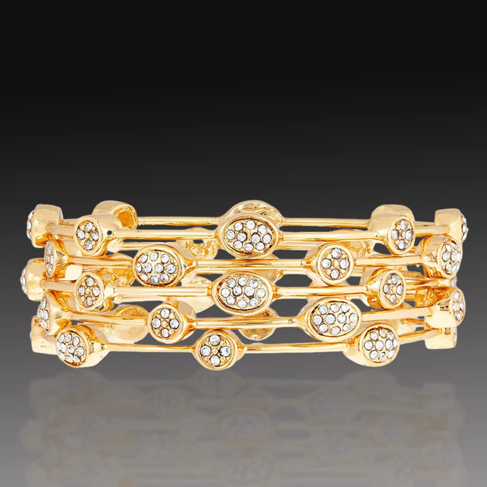 24Kt Gold Plated Diamond Studded Oval Bangle Bracelet