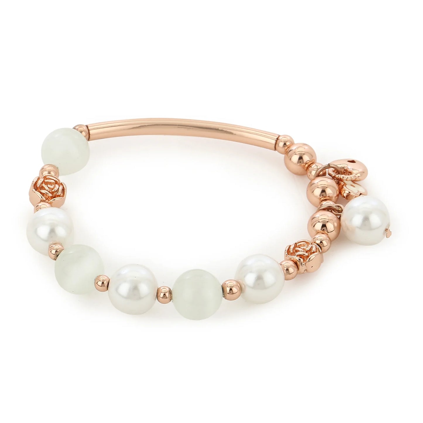 Flower Modal Flux Pearl Charm Lock n Key Bracelet