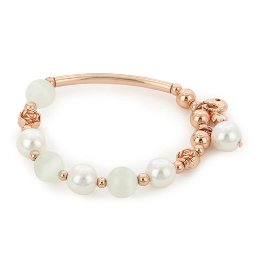 Flower Modal Flux Pearl Charm Lock n Key Bracelet