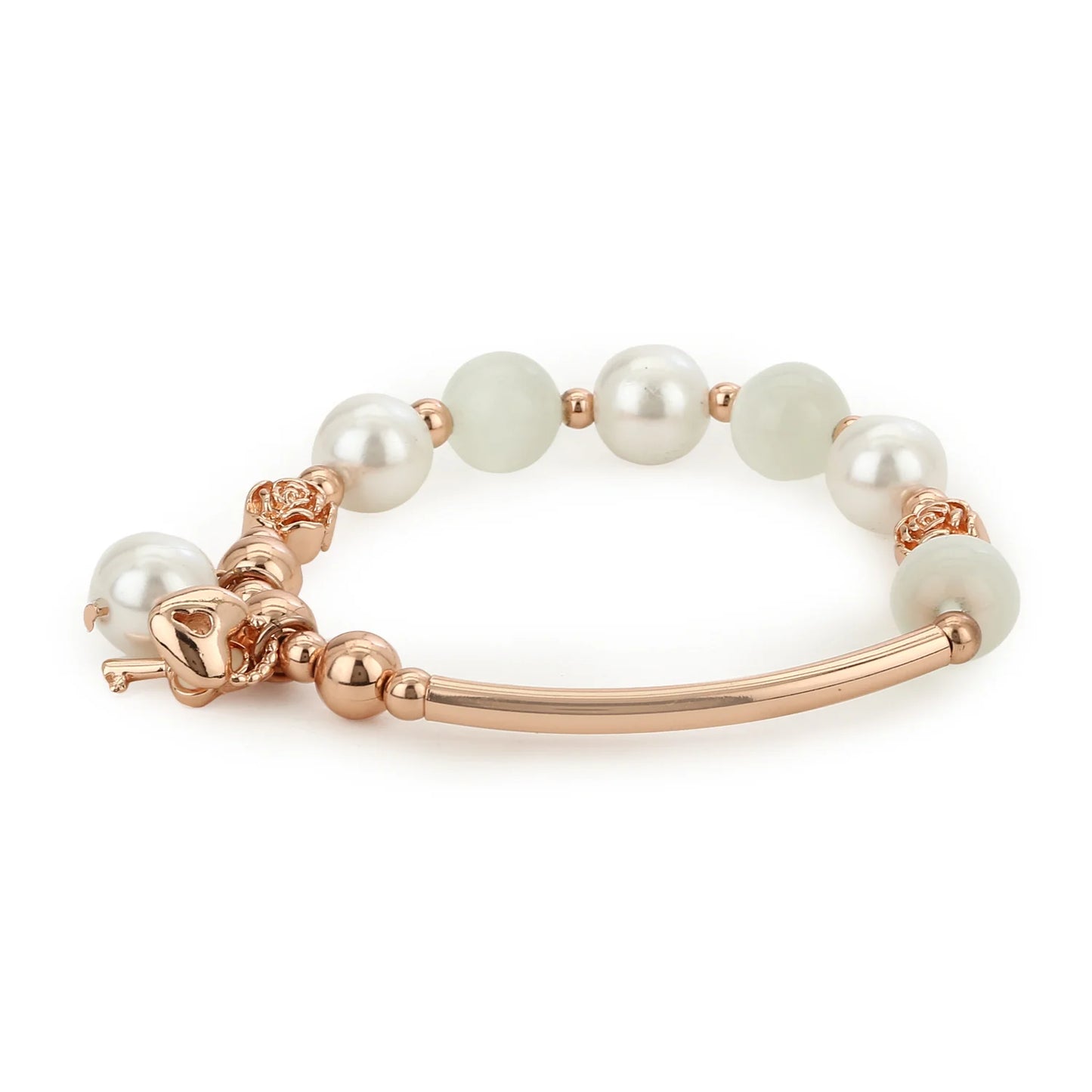 Flower Modal Flux Pearl Charm Lock n Key Bracelet