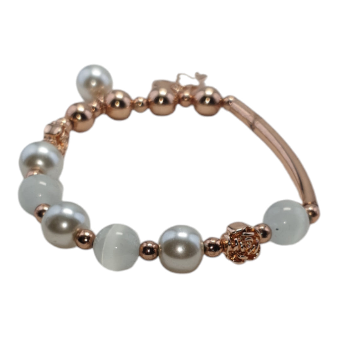 Flower Modal Flux Pearl Charm Lock n Key Bracelet