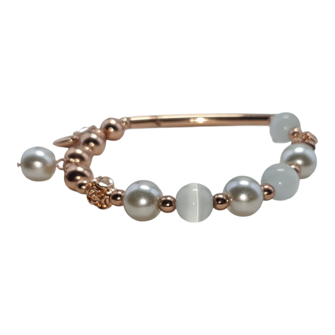 Flower Modal Flux Pearl Charm Lock n Key Bracelet