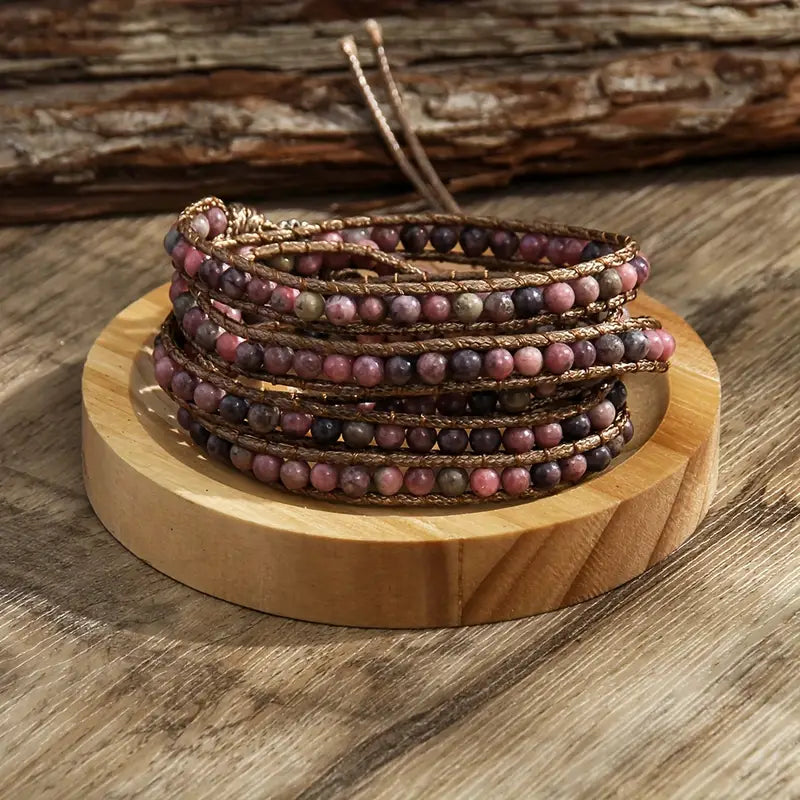 Bohemian Style, Adjustable 5 Rows Wrap Bracelet, Braid With Waxed Cord